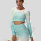 Ombre Crop Long Sleeve Top & Ombre Butt Lifting Biker Shorts