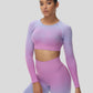 Ombre Crop Long Sleeve Top & Ombre Butt Lifting Biker Shorts