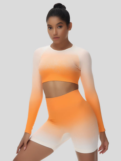 Ombre Crop Long Sleeve Top & Ombre Butt Lifting Biker Shorts